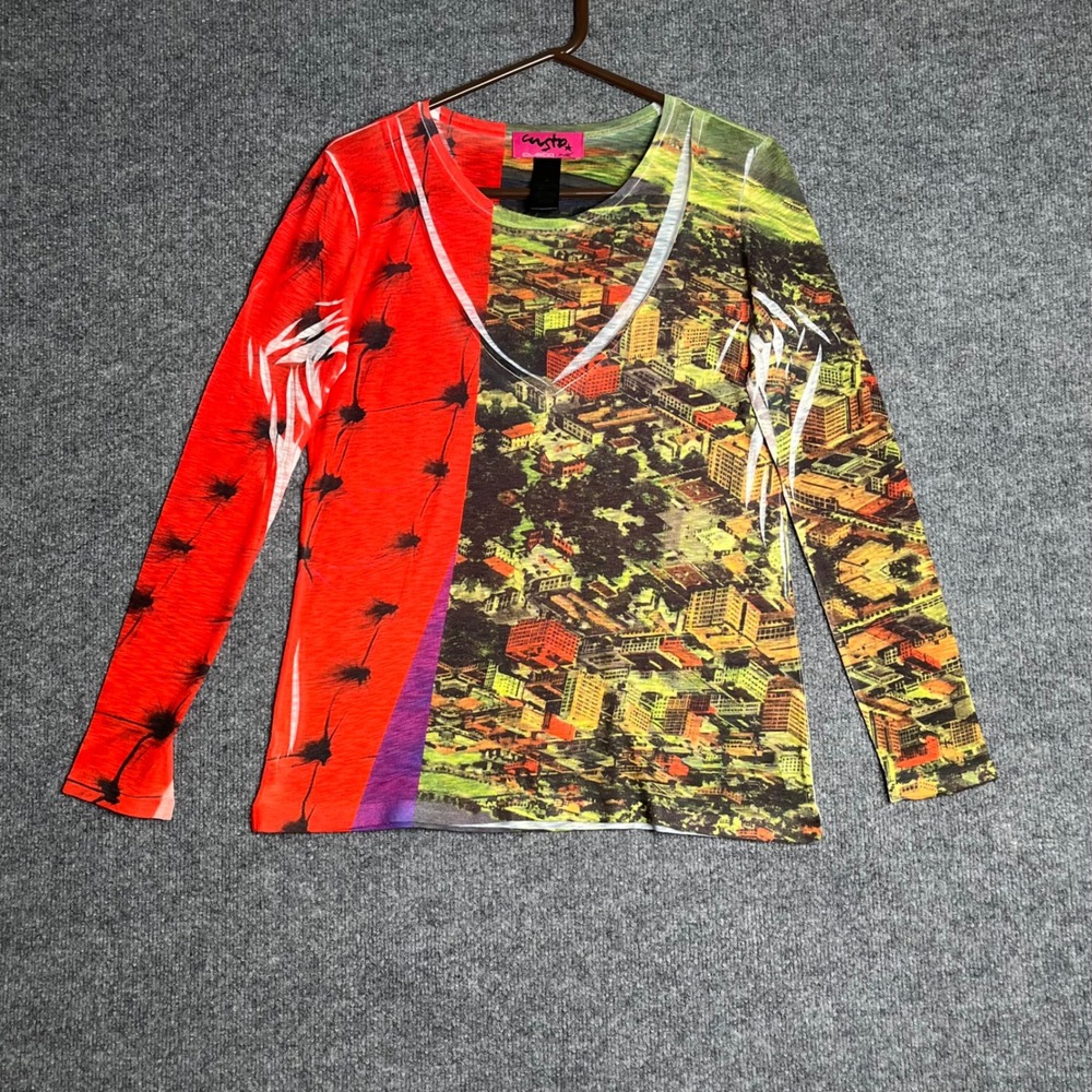 Y2K Custo Barcelona Custo Line Graphic Cityscape Print Long Sleeve Top Size 3